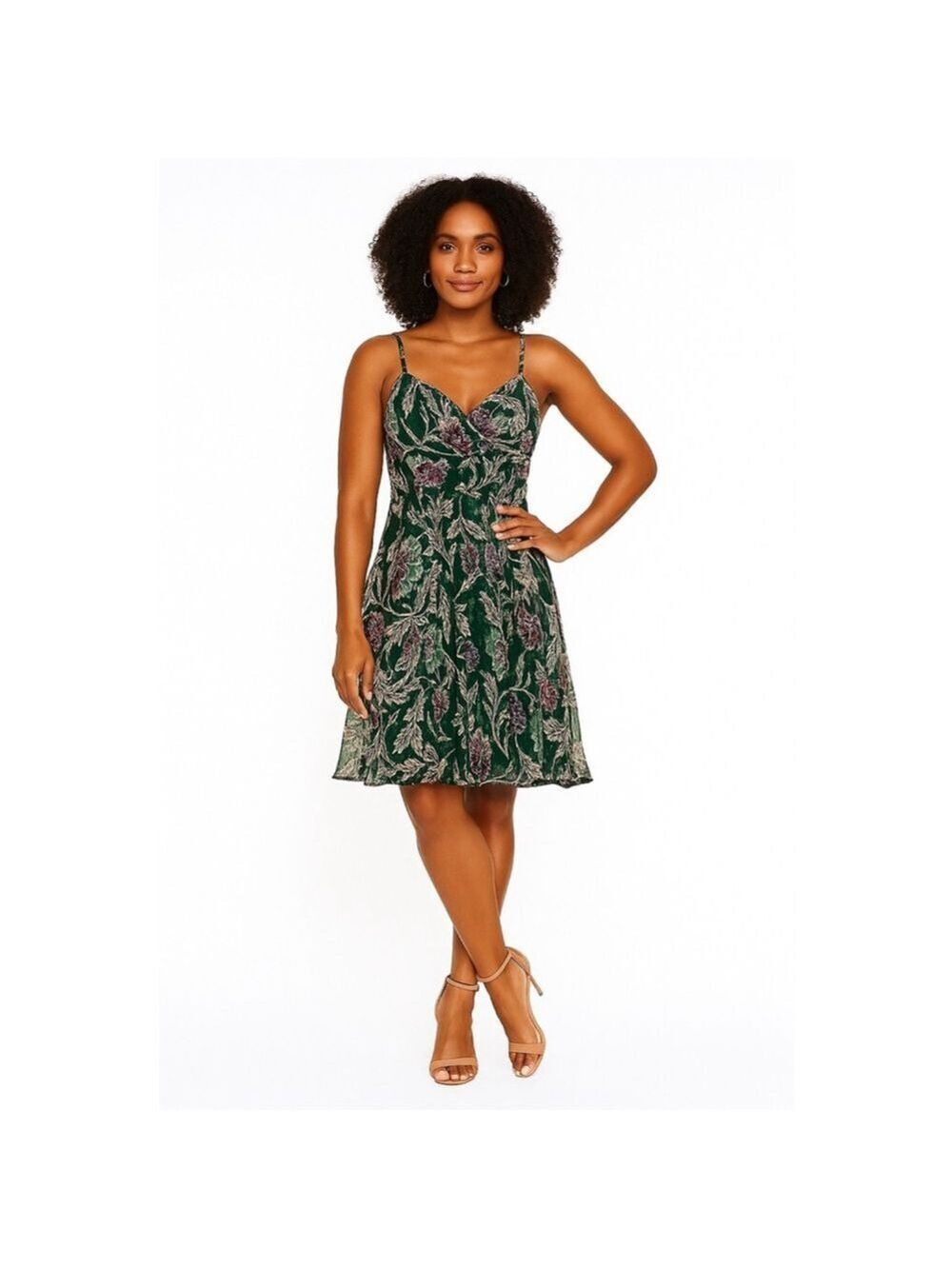 DVF Diane Von Furstenberg 100% Silk Chiffon Sleeveless Dress, Green Floral, 4